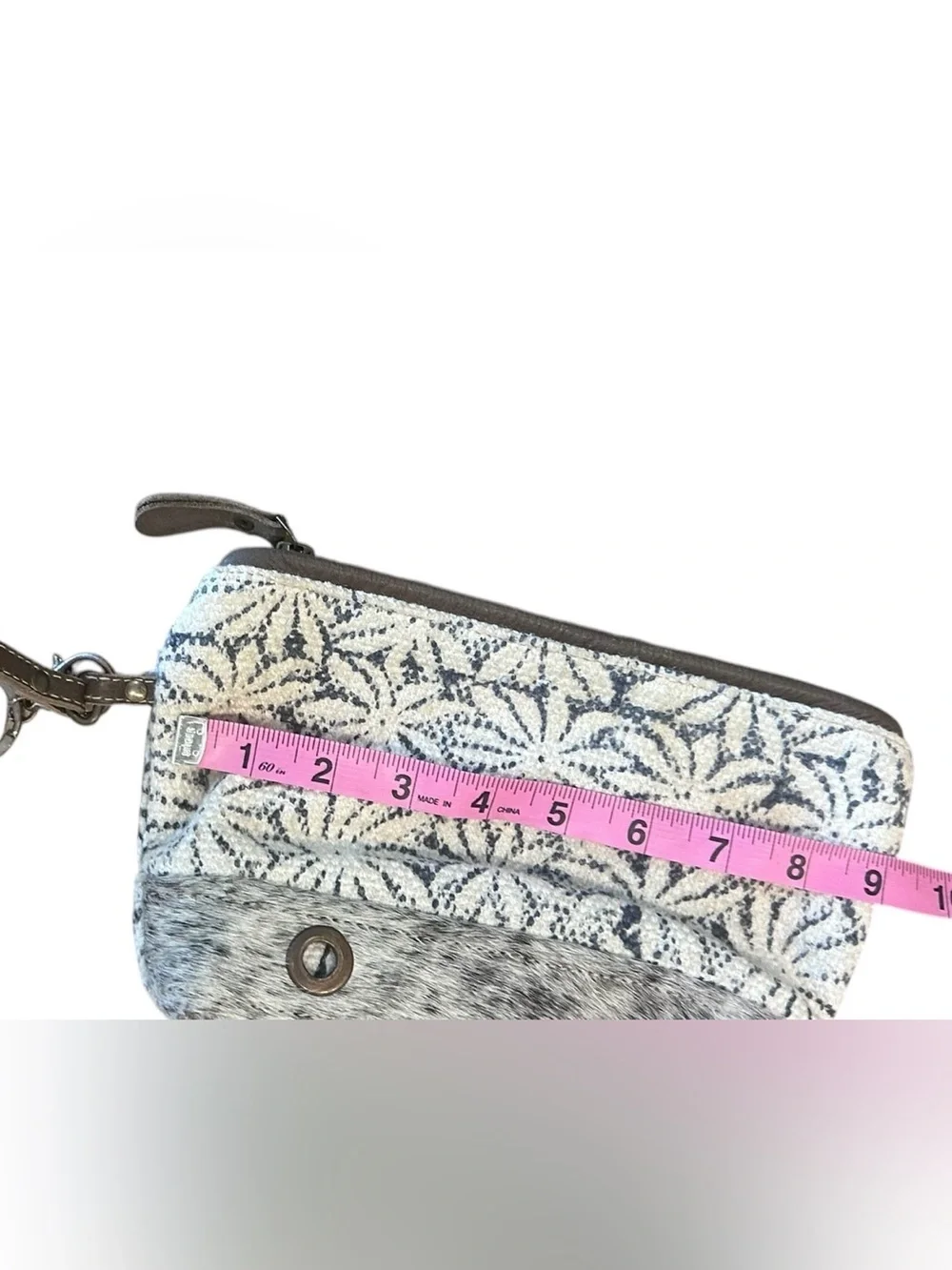 MYRA Bag Blossom Rug Pouch Wristlet NWOT Floral Canvas  Zip Western Gray White
